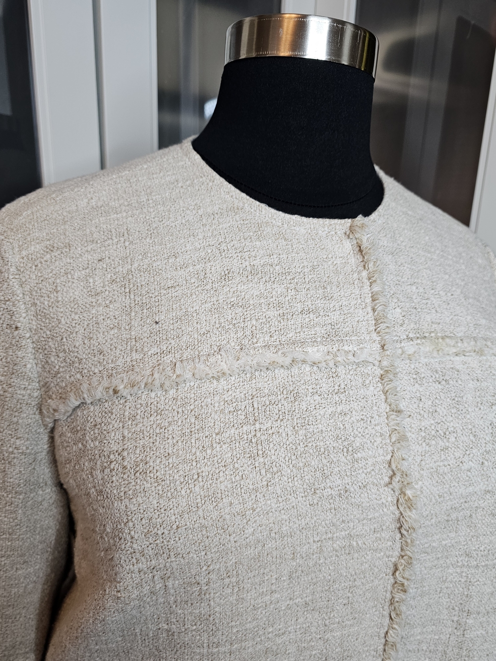 Lafayette 148 New York Cream Textured Crewneck Jacket - Picture 2 of 10